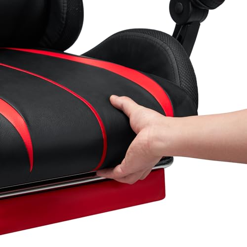 HOFFREE RGB Gaming Chair with Speakers Massage Computer Gaming Chair with LED Lights and Footrest High Back Video Game Chair for Adults Blue and Black