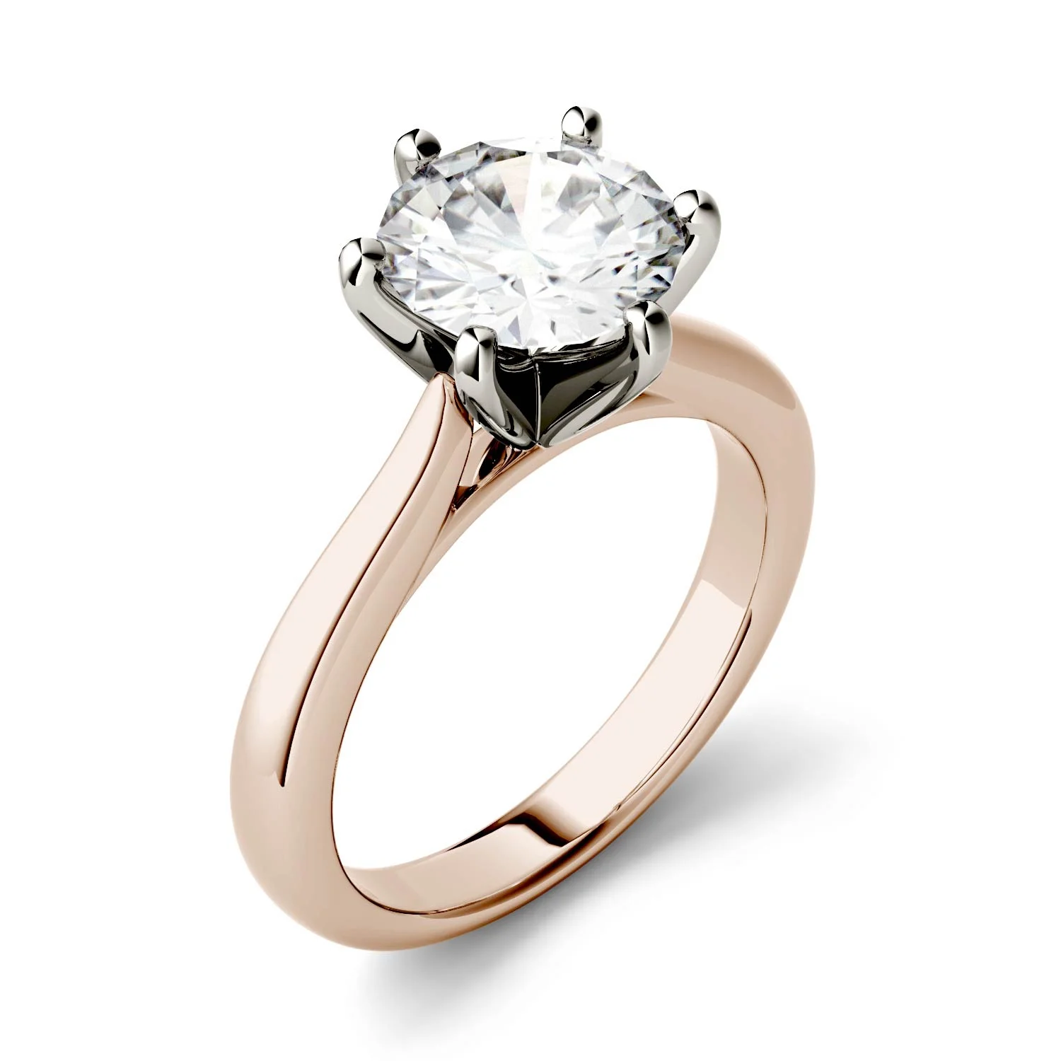 14K Rose Gold Moissanite by Charles & Colvard Round Solitaire Engagement Ring 1.90 DEW