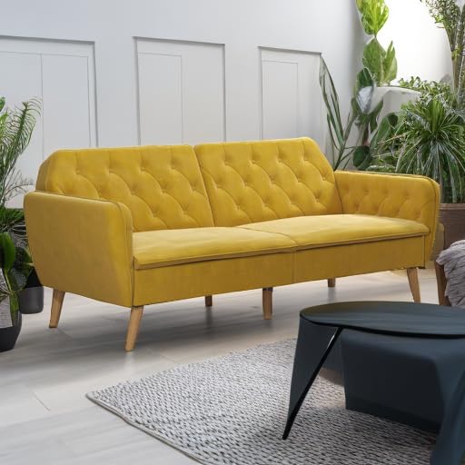 Novogratz Tallulah Memory Foam Futon, Convertible Couch, Camel Faux Leather