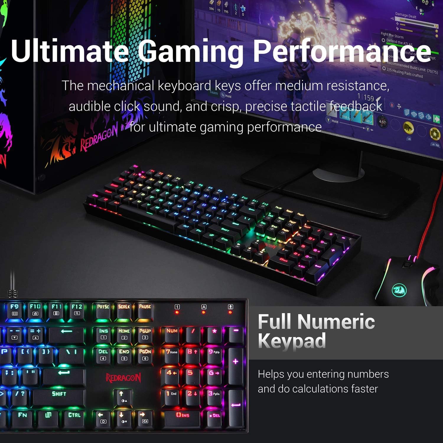 Redragon K551-RGB-BA Mechanical Gaming Keyboard and Mouse Combo Wired RGB LED Backlit 104 Key Keyboard & 7200 DPI Mouse for Windows PC Gamers (104
