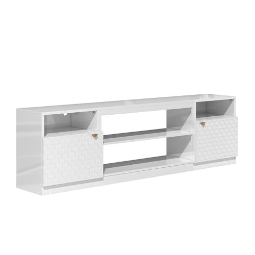 Modern Luxury TV Stand for TVs up to 80",High Gloss Finish Media Console with Two Doors and Storage Cabinets