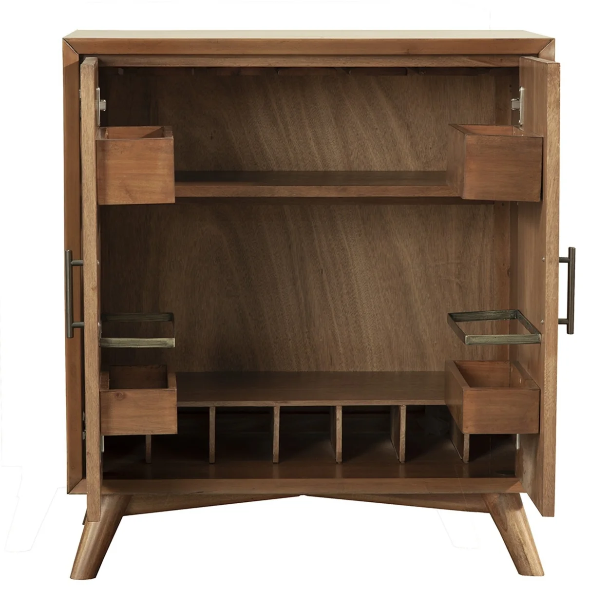 Wooden Small Bar Cabinet with Two Doors and Splayed Legs Brown- Saltoro Sherpi