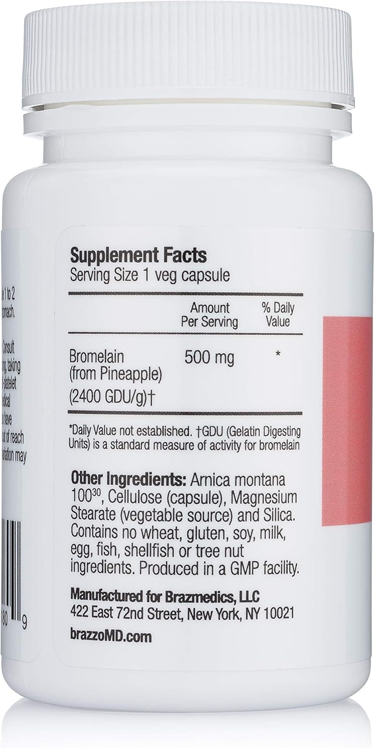 brazzoMD Bromelain with Arnica Tablets, 60 tablets, Plastic Surgeon developed to assist in natural healing Pack of 2
