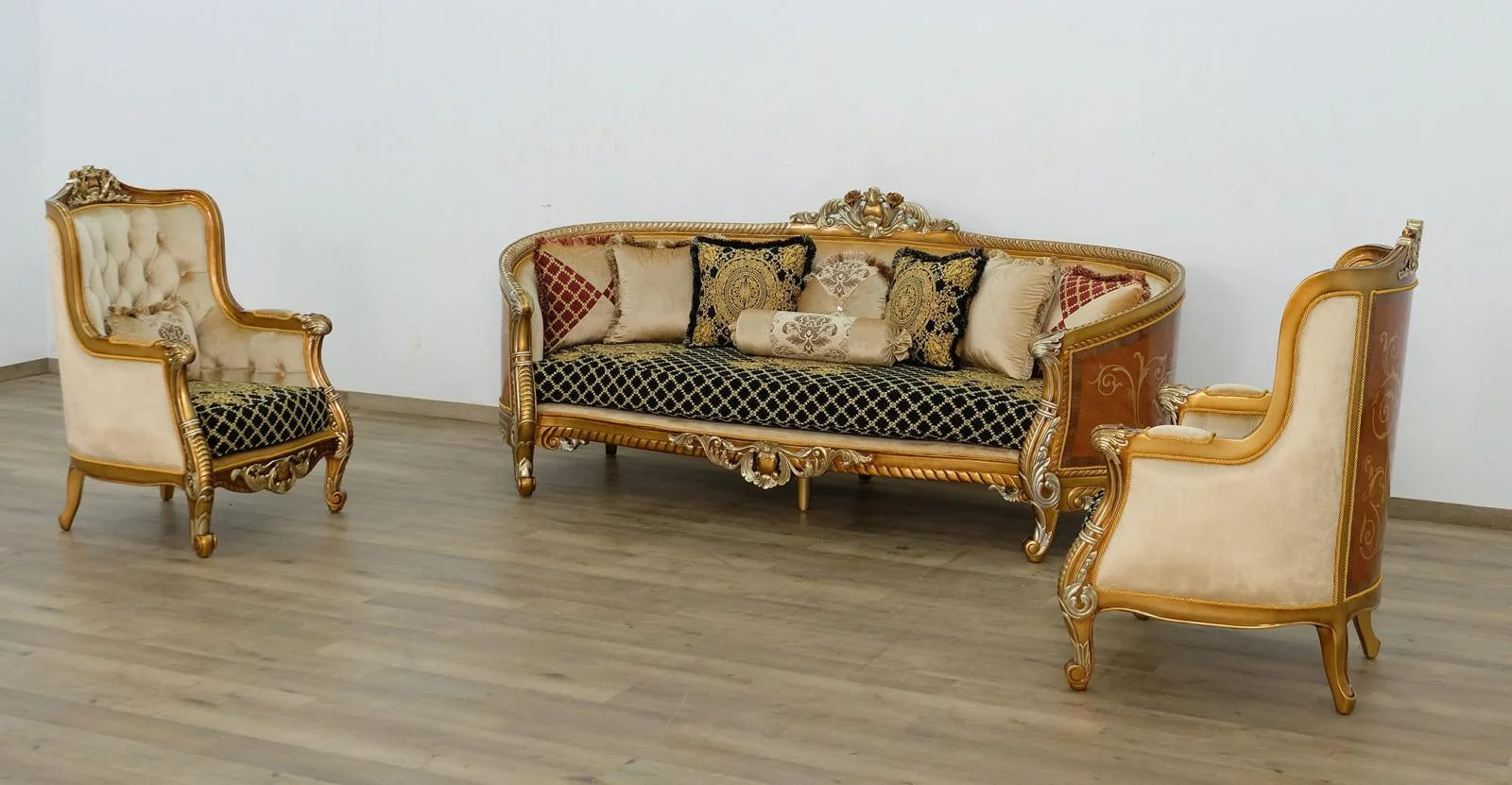 Imperial Luxury Black & Silver Gold LUXOR II Sofa Set 3 EUROPEAN FURNITURE