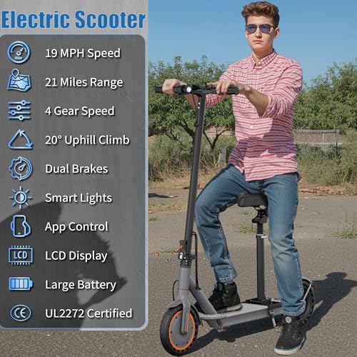 Electric Scooter, Folding E Scooter for Adults with Seat, 350W Motor, 8.5" Tire, 19MPH