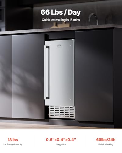 VEVOR Under Counter Ice Maker Machine, Crescent Ice, 25 Lbs/Day Stainless Steel Built in Ice Maker with Reversible Door