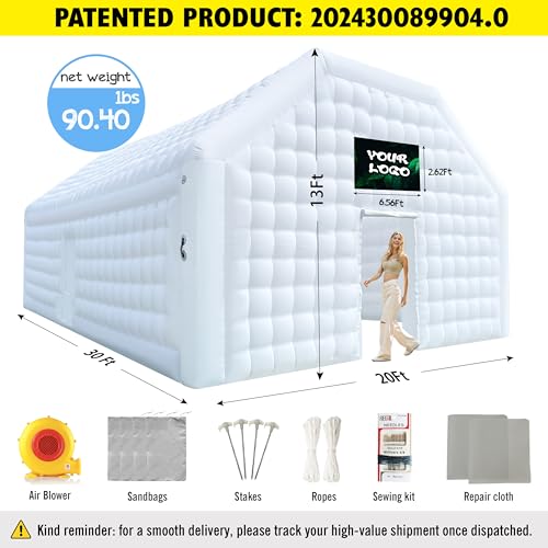 WARSUN Large Black Inflatable Nightclub 20x16.5x12Ft Inflatable Party Tent with Logo Area Inflatable Night Club Tent for Adults Wedding Birthday
