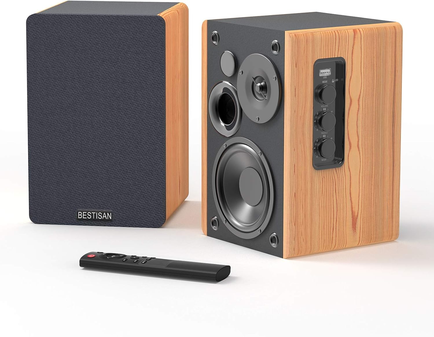 Bookshelf Speakers, BESTISAN Powered Bluetooth Bookshelf Speakers, Optical Input, Wireless Studio Monitors, 4 Inch Near Field Speaker - 50W RMS