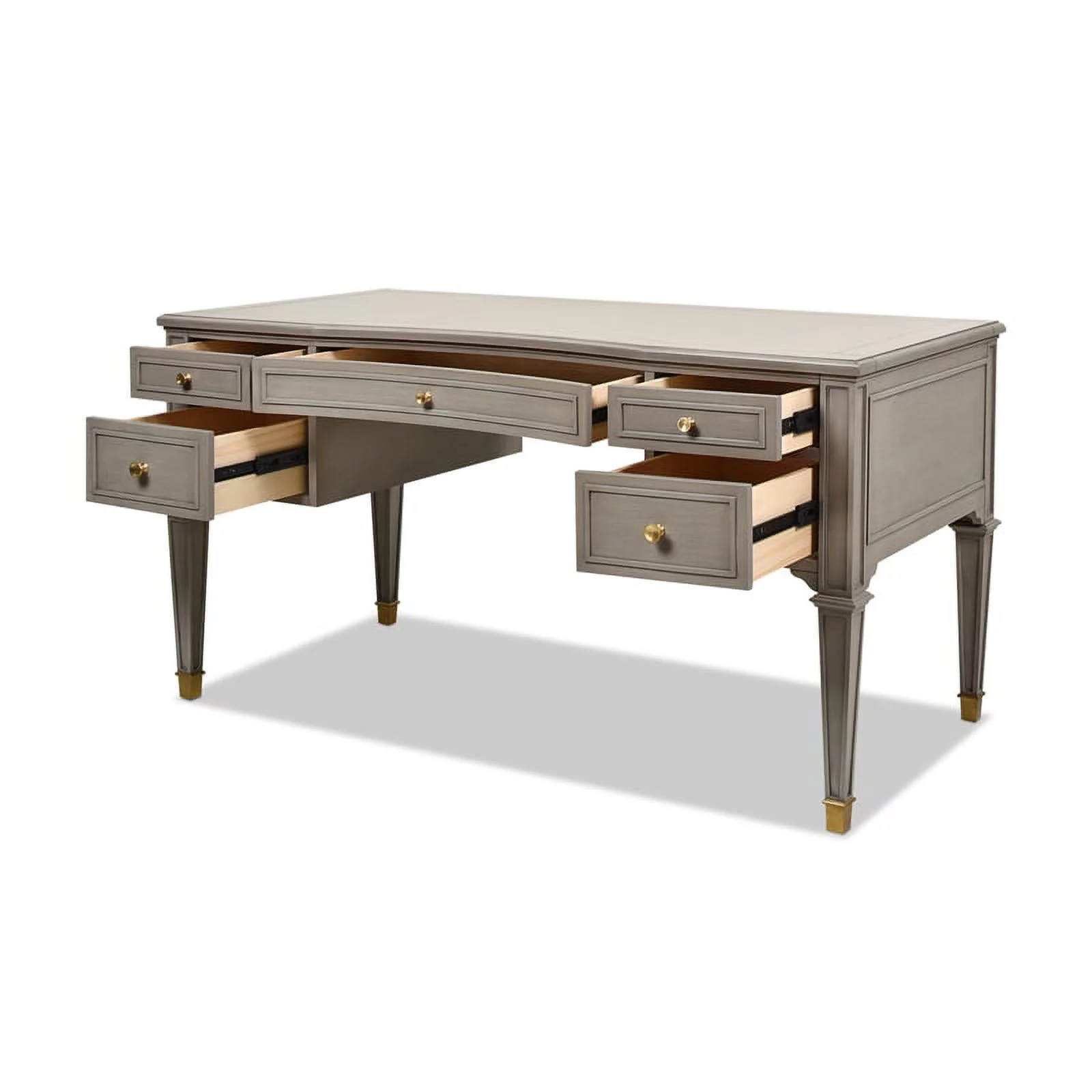 Jennifer Taylor Home Dauphin Gold Accent 5-Drawer Wood Desk Grey Cashmere