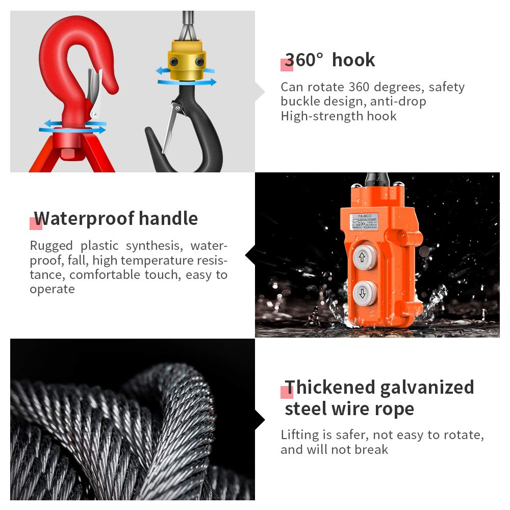 ANBULL Upgraded 3 in 1 Electric Hoist Winch 1100LBS, 1500W 110V Electric Winch with Wired and Wireless Remote Control, 25ft Lifting Height