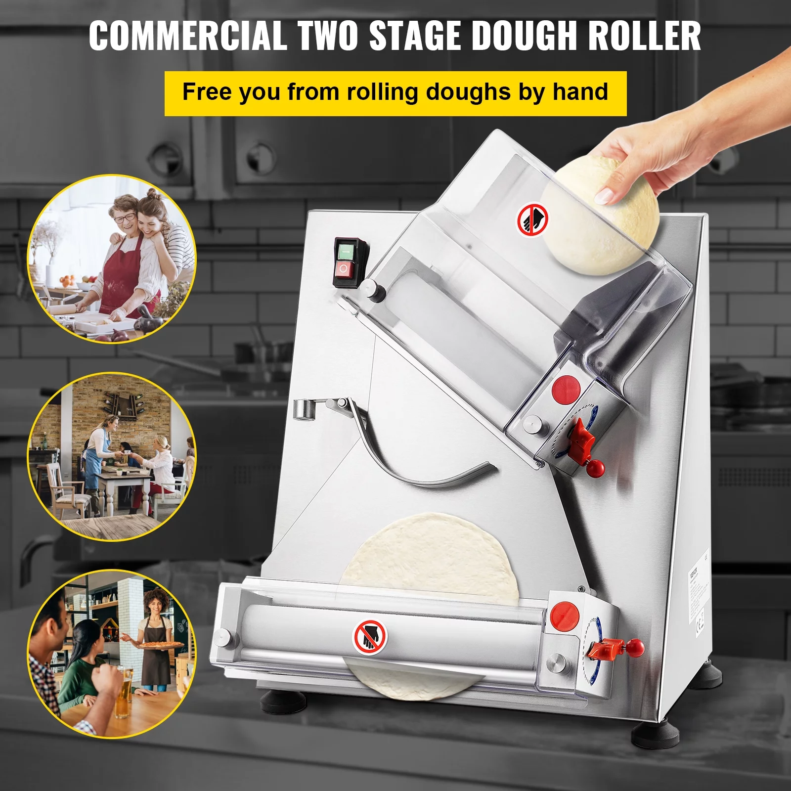 BENTISM Electric Dough Sheeter Pizza Dough Roller Sheeter Stainless Steel Max 12''