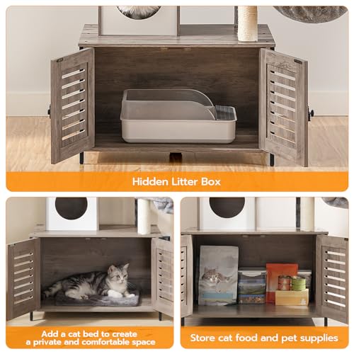 HOOBRO Cat Tree with Litter Box Enclosure, 27.6" L x 18.9" W x 52" H, All-in-One Wooden Cat Tower, Cat Furniture for Indoor Cats