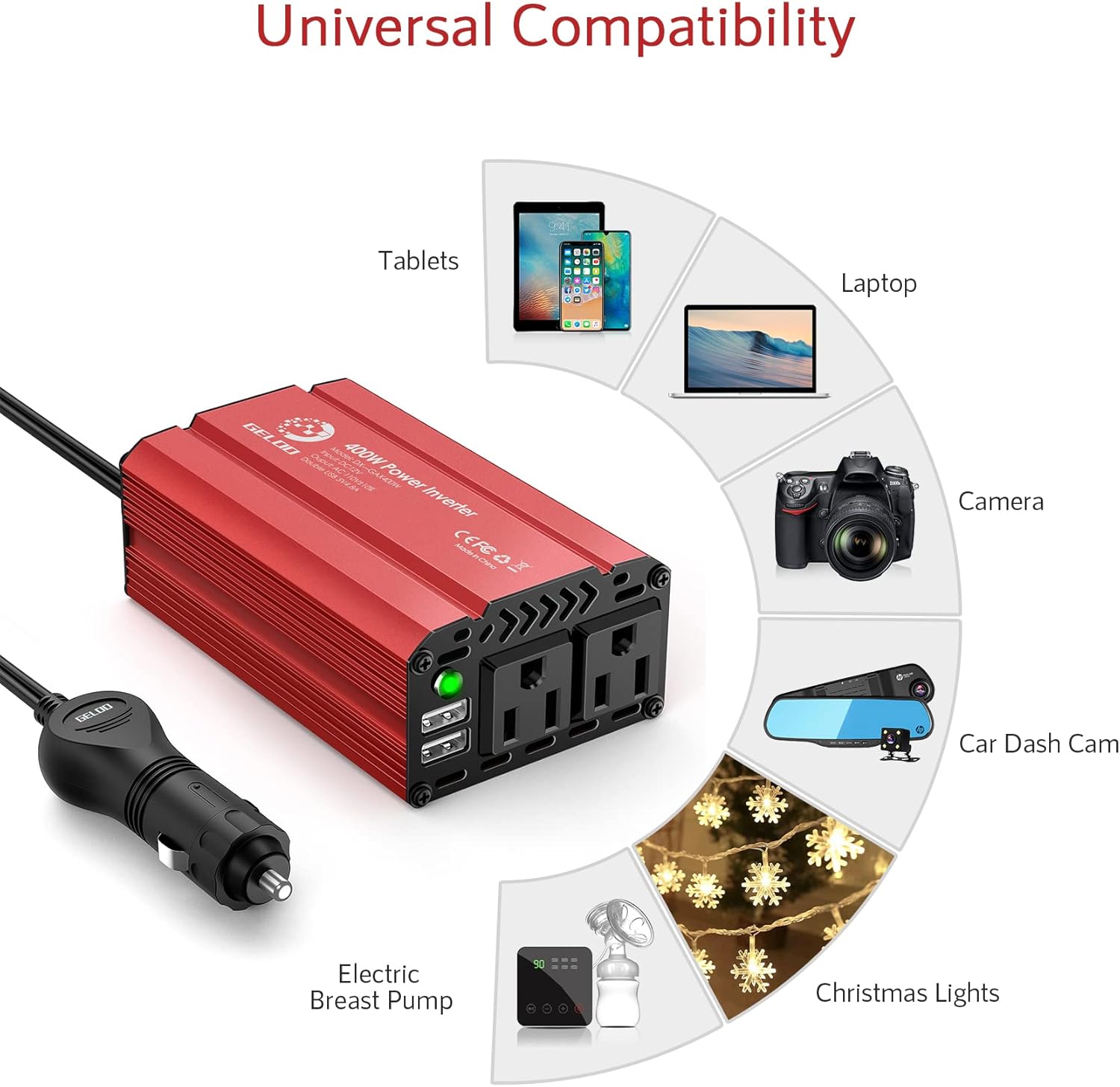 400W Car Power Inverter DC 12V to AC 110V Car Charger with 4.8A Dual USB Car Outlet Adapter