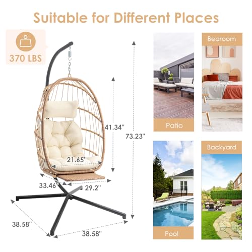 Brafab Hanging Egg Chair with Stand and Footrest, Wicker Egg Swing Chair Indoor Outdoor Aluminum-Steel Frame and UV Resistant Cushion