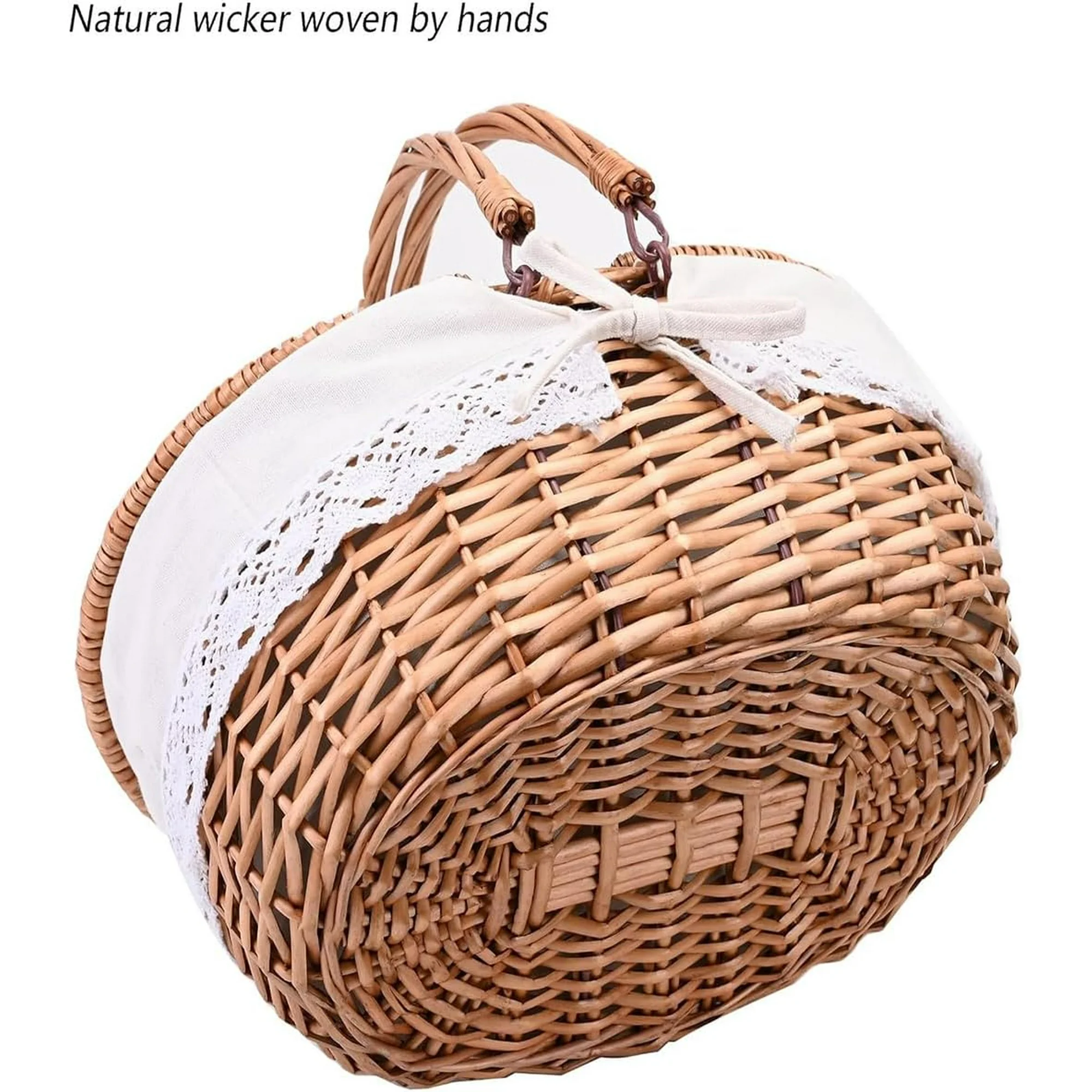 Wicker Picnic Basket with Removable Liner Empty Picnic Baskets with Lid, Picnic Hamper with Foldable Handles for Picnic 2, Natural Color, Large