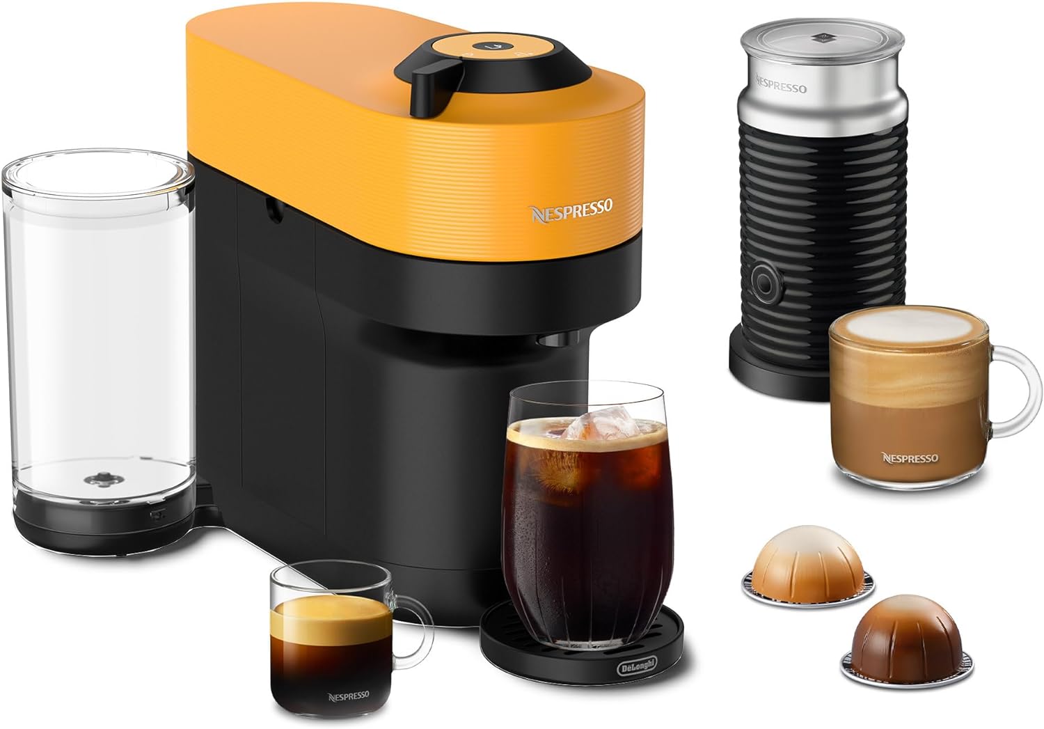 Nespresso Vertuo Pop+ by De'Longhi with Aeroccino, Mango Yellow