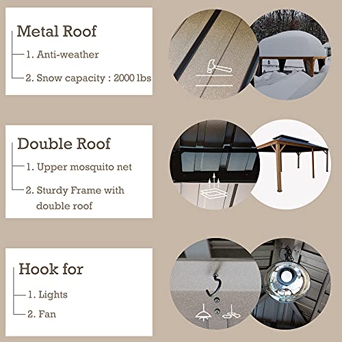 Kozyard Apollo 10’x12’ Hardtop Gazebo, Wooden Coated Aluminum Frame Canopy with Galvanized Steel Double Roof
