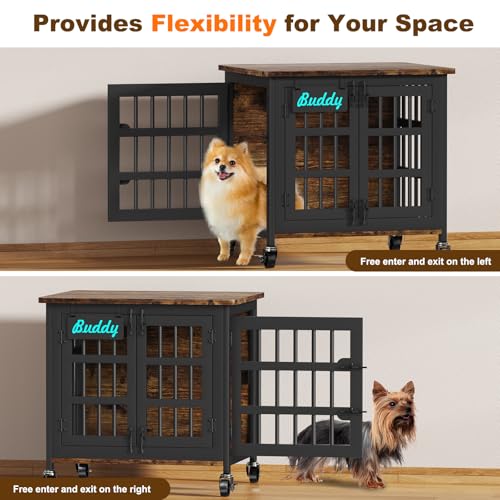 EasyCom 48"/42"/33" Dog Crate Furniture with Name Tag, Heavy Duty Dog Kennel Indoor for Large Dogs