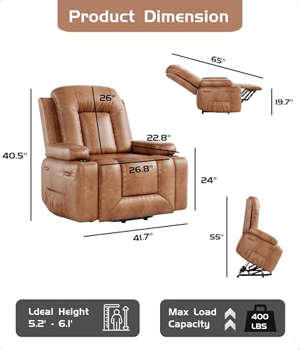 GarveeHome Power Lift Recliner Chair - Heat and Massage, Faux PU Electric Lift Recliner for Elderly & Mobility Impaired, Adjustable Back and Legs