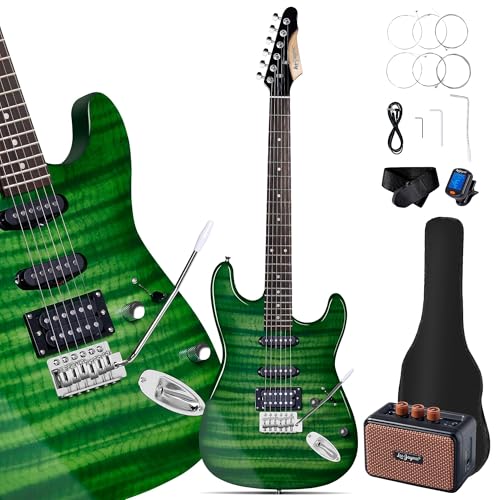 Leo Jaymz 39" Full Size ST Style Electric Guitar Starter Kit with SSH Pickup, 5W Portable Amp, Tuner, Gig Bag, Strap & Accessories (Violet Ocean)