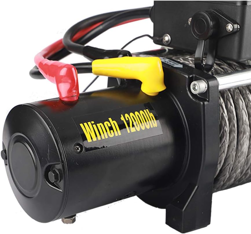 12V DC Winch with Synthetic Rope: 9.5MM X 28M(3/8"-91.86'), 6 Ton (12,000 lb) Pulling Capacity