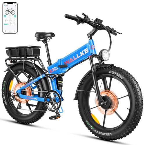 W Wallke Actual 2800W Dual Motor Folding Mountain Electric Bike, 48V 44Ah Battery 170 Mile,26" Fat Tire 35MPH Fast Adult Ebike