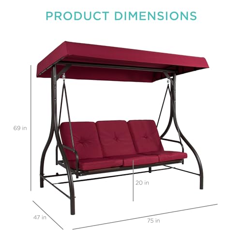 Best Choice Products 3-Seat Outdoor Large Converting Canopy Swing Glider, Patio Hammock Lounge Chair for Porch, Backyard w/Flatbed, Adjustable Shade