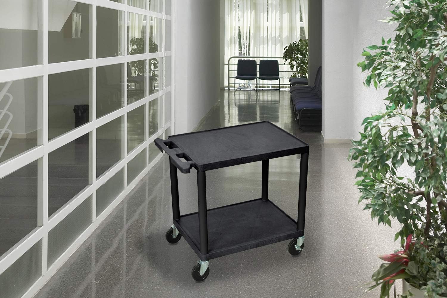Luxor 26 H Multipurpose Audio Video Utility Presentation Cart with 2 Shelves - Black