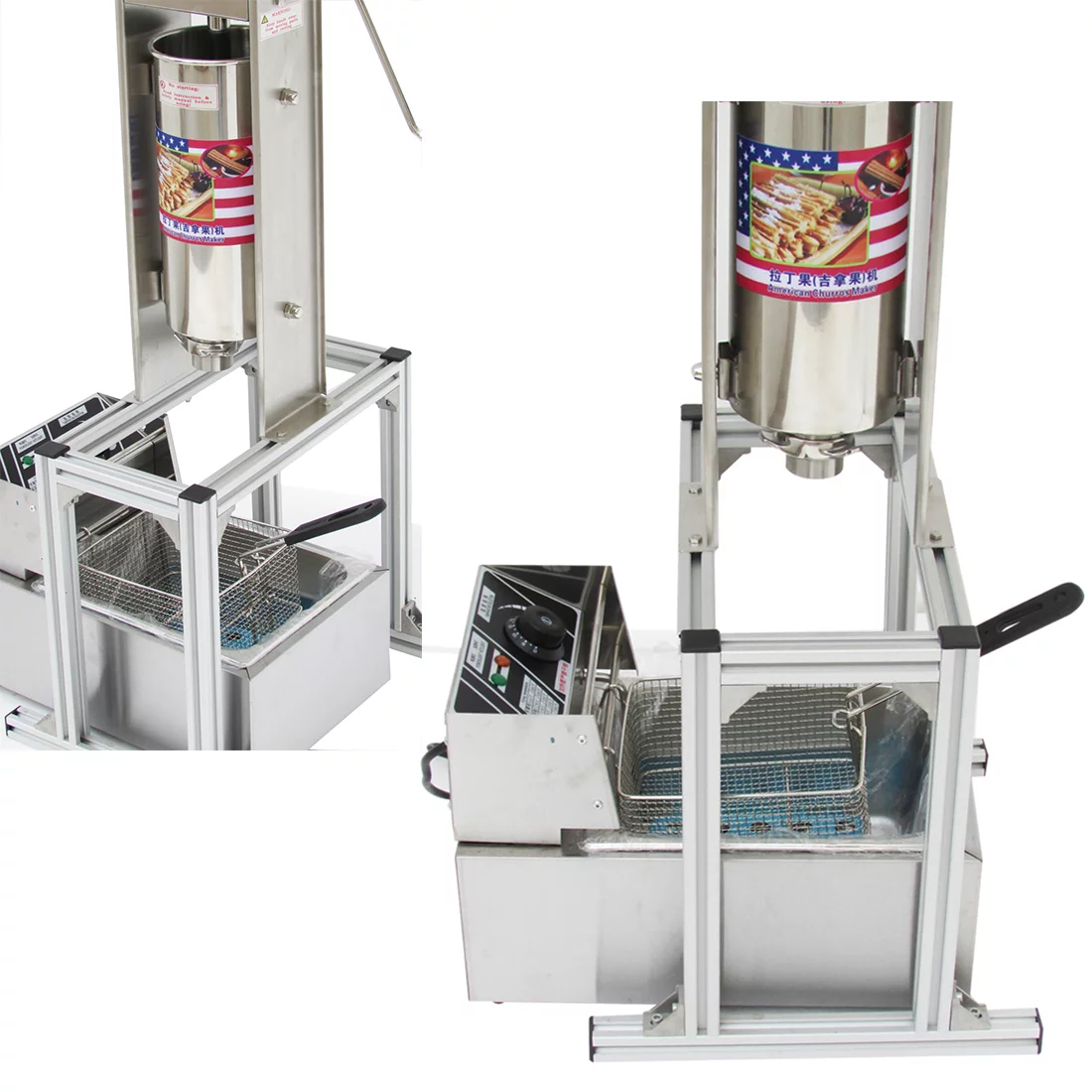 INTBUYING 5L Electric Churro Making Machine Churro Twisted Stick Maker with 6L Electric Deep Fryer