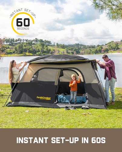 FanttikOutdoor Instant Cabin Tent 6/8/10/12 Person Camping Tent Setup in 60 Seconds with Rainfly & Windproof Portable with Carry Bag for Family