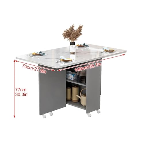 Mobile Folding Dining Table,Drop Leaf Table,Versatile Dinner Table with 6/8 Wheels and 2 Storage Racks