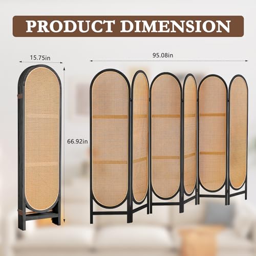 3 Panel Room Dividers and Folding Privacy Screens, Hand-Made Rattan Room Divider with Bi-Directional Hinge