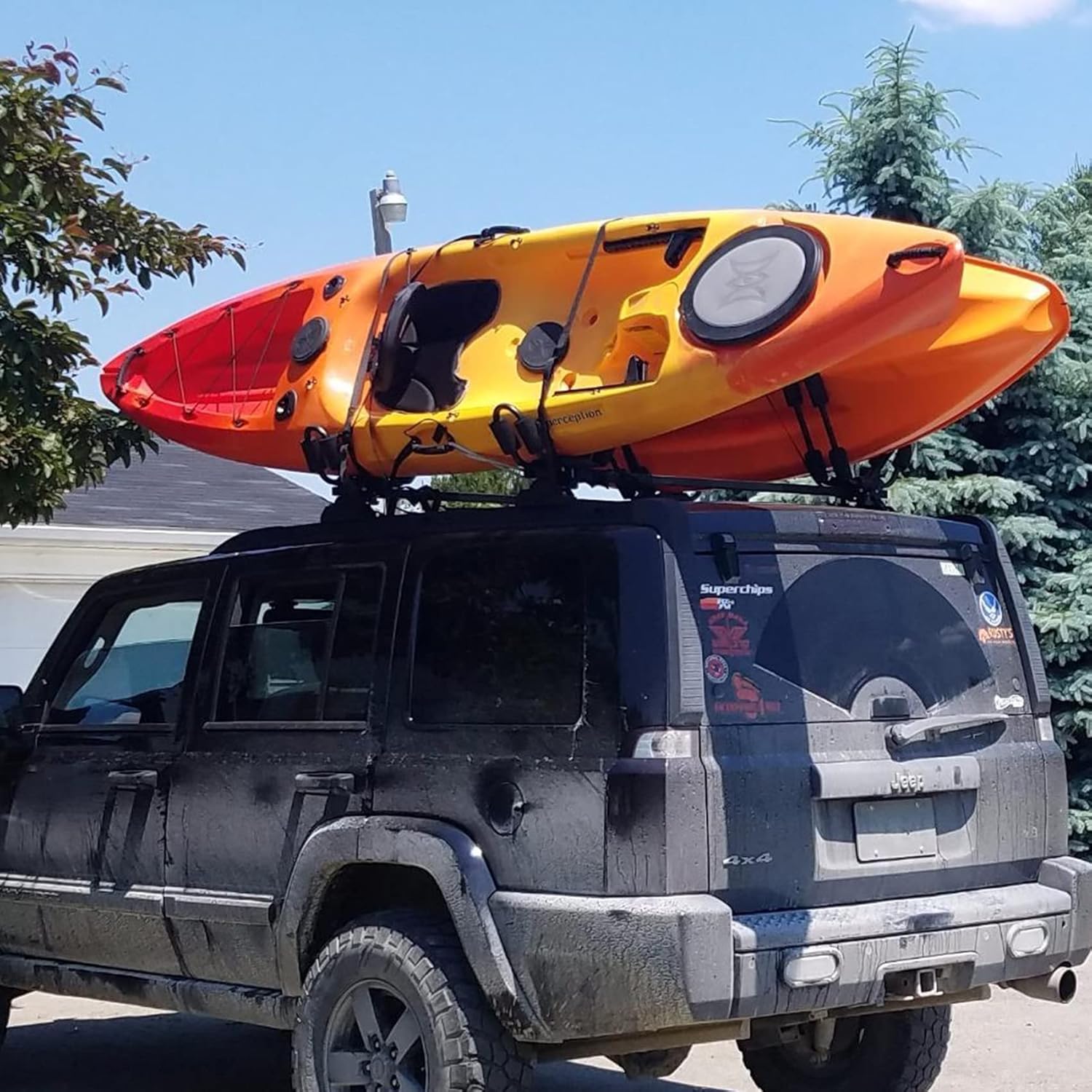 PIRIPARA Kayak Roof Rack 2 Pairs J-Bar Carrier Holder for Canoe, SUV, Cars, Truck, Car Top Mount Racks for Trip, Set of 4 Pack of 2