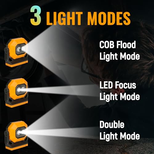 LED Rechargeable Work Light, 1500LM Portable COB Magnetic Lights with 3 Modes & 360°Rotatable, IPX4 Waterproof Worklight for Car Repairing