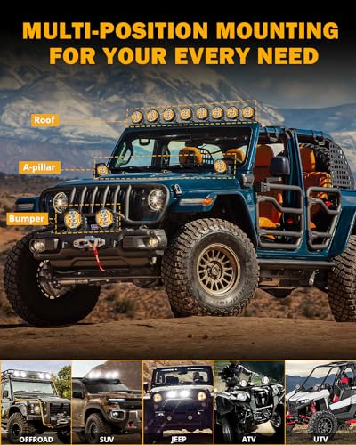 Auxbeam V-MAX Series 72W LED Pod Driving Lights, 4x2.5 Inch Rectangle Side Shooter Offroad Cube Spotlights with Amber DRL