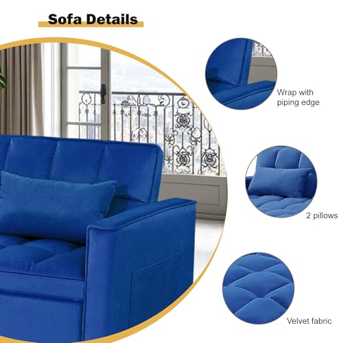 3 in 1 Sleeper Sofa Bed, Futon Sofa Bed for Living Room with Side Pocket, Black Sleepers Sofa Couch with Pullout Bed