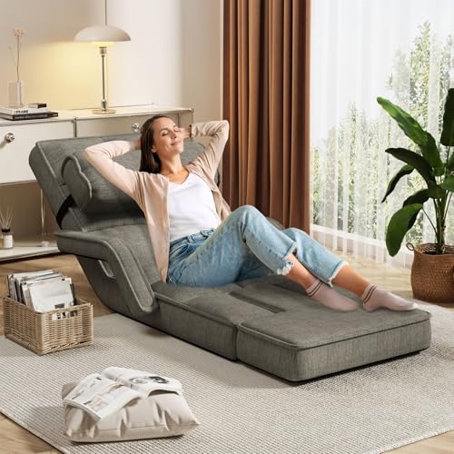 Esright Floor Chair, Padded Folding Gaming Chair with 14-Level Adjustable Backrest
