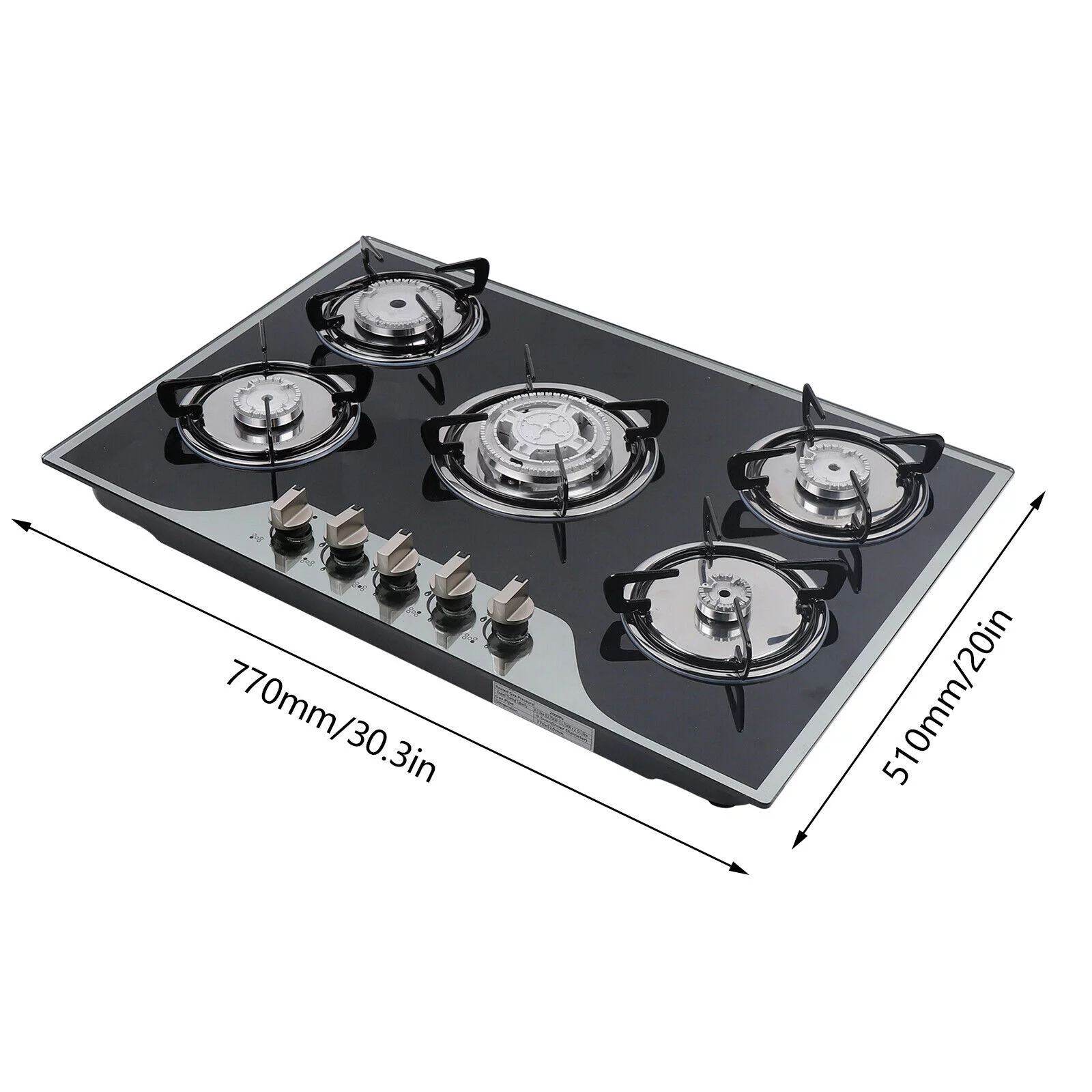 30" Gas Cooktop 5 Burner Stove Tempered Glass Gas Cooktop