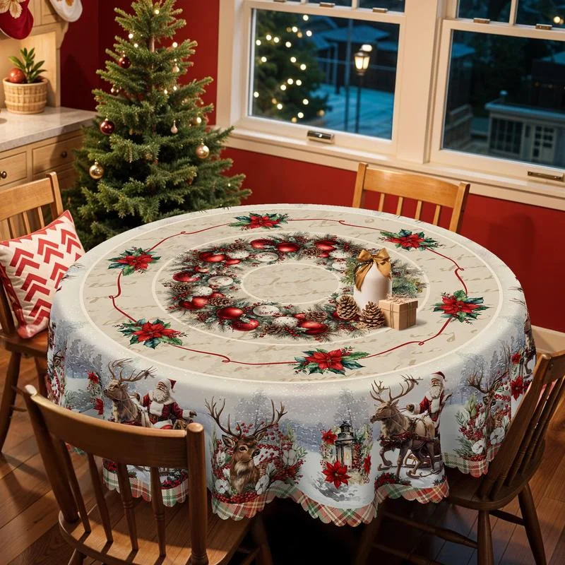 1pc Retro Christmas Themed Print Tablecloth - Rectangle Table Cover with Santa Claus,  Xmas Decor, Holiday Party Indoor Dining Decor