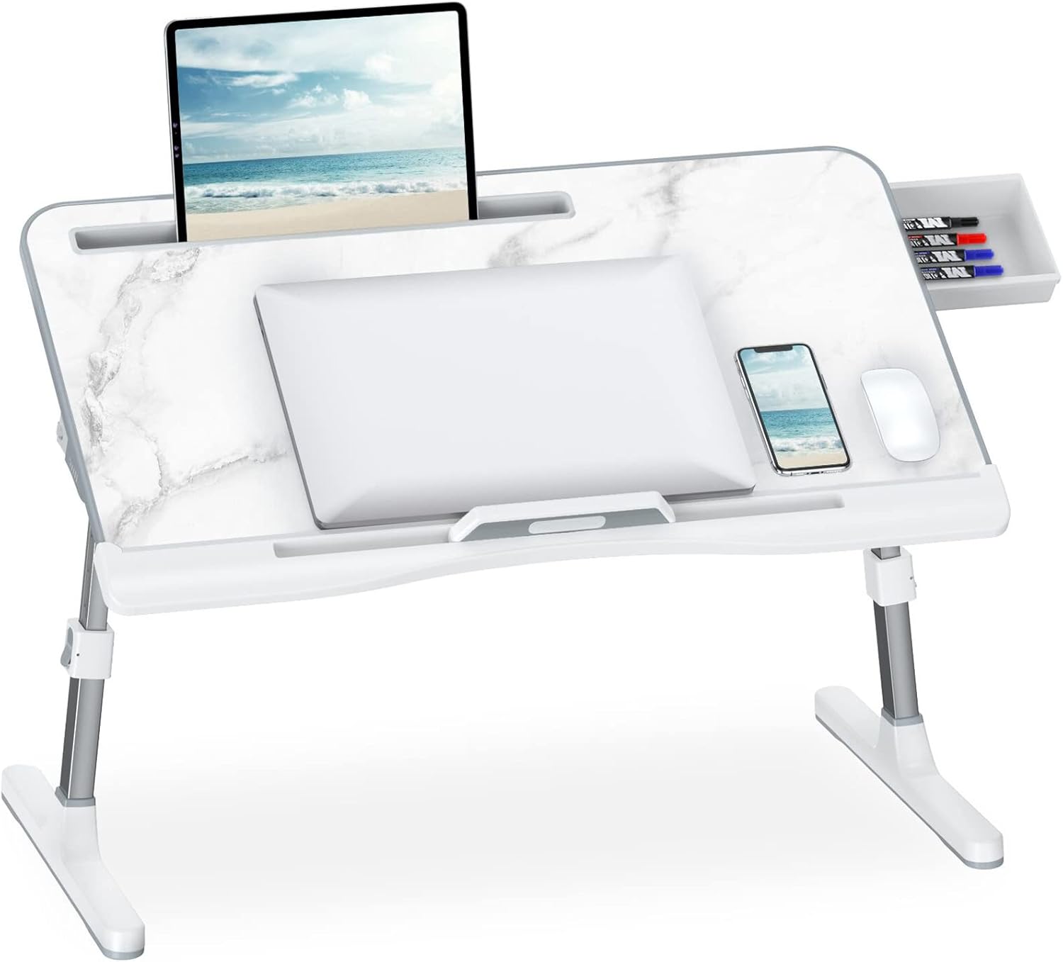 Potuopy Laptop Desk for Bed, Bed Desk for Laptop, Adjustable Laptop Bed Desk with Storage Drawer, Foldable Laptop Desk for Working, Writing