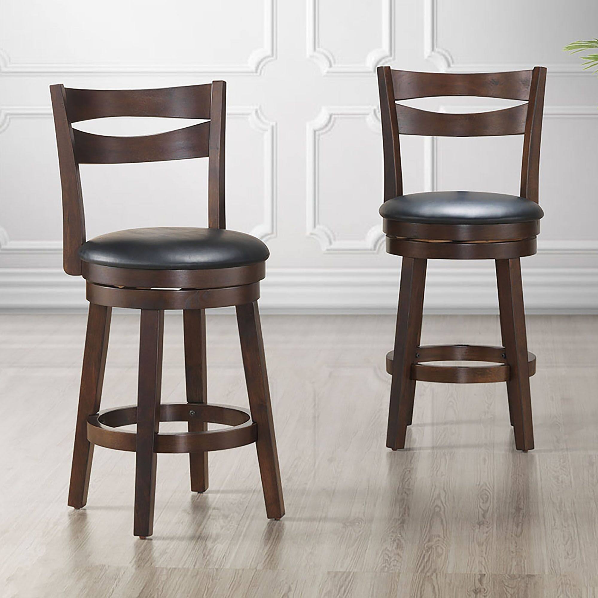 Set of 2 Black and Brown Solid Swivel Counter Stools 39.50x22