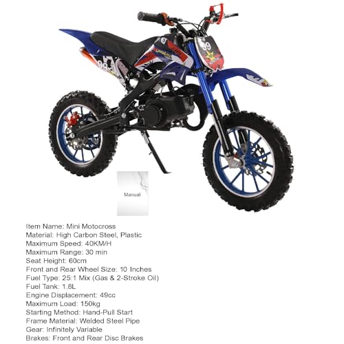 2025 Upgrade 49cc Kids Dirt Bike with Dual Disc Brakes, 2-Stroke 40KM/H Gas Pitbike