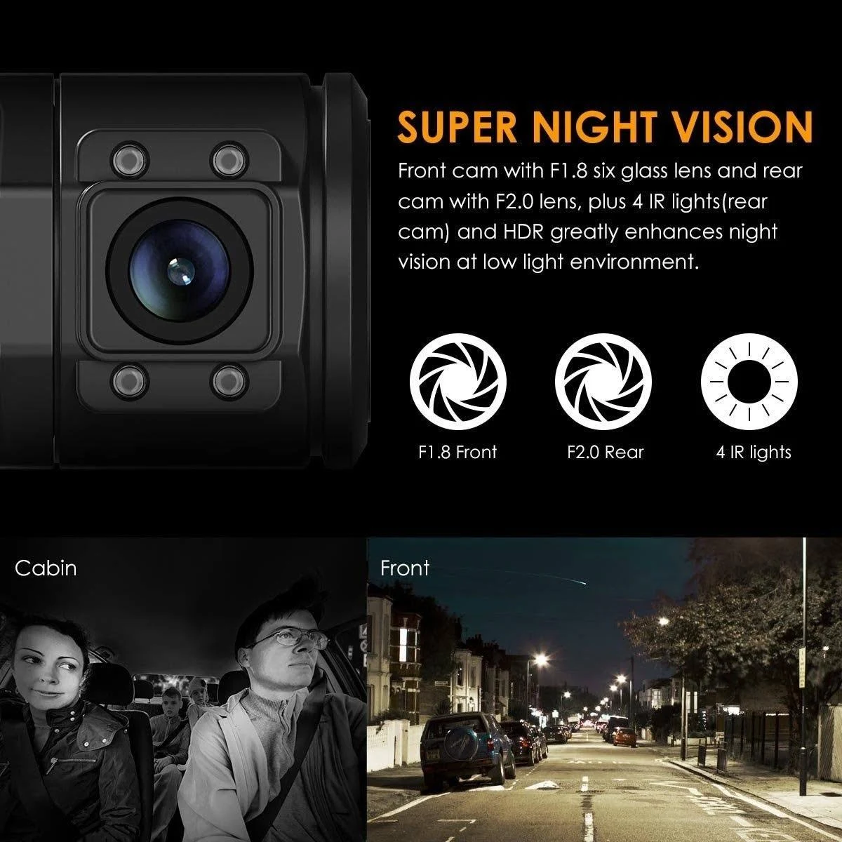 Vantrue N2 Pro Uber Dual 1080p Dash Cam , 2.5K 1440p Dash Cam , Front and Inside Accident Car Dash Camera with Infrared Night Vi
