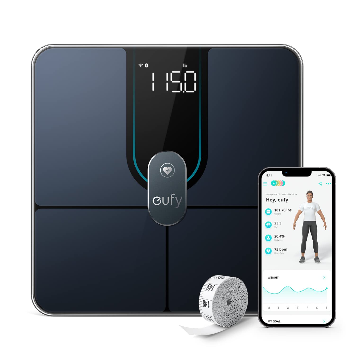 eufy Smart Scale P2 Pro, Digital Bathroom Scale with Wi-Fi Bluetooth, 16 Measurements Including Weight, Heart Rate, Body Fat, BMI, Muscle & Bone Mass