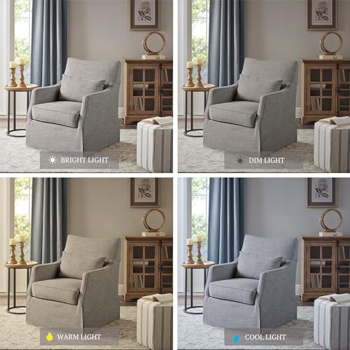 Martha Stewart London Swivel Chair - Solid Wood & Plywood, Skirted Metal Base Accent Armchair