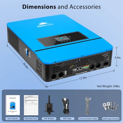 SUNGOLDPOWER 8000W 48V Solar Inverter, Built-in 2 MPPT Solar Controllers, Max 200A Battery Charging, AC Input/Output 120V/240V(settable)