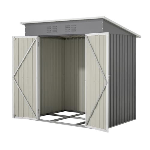 6x4 ft Small Outdoor Metal Storage Shed with Floor Frame & Lockable Door, Heightened Entry Garden Tool Shed for Backyard, Durable Galvanized Steel