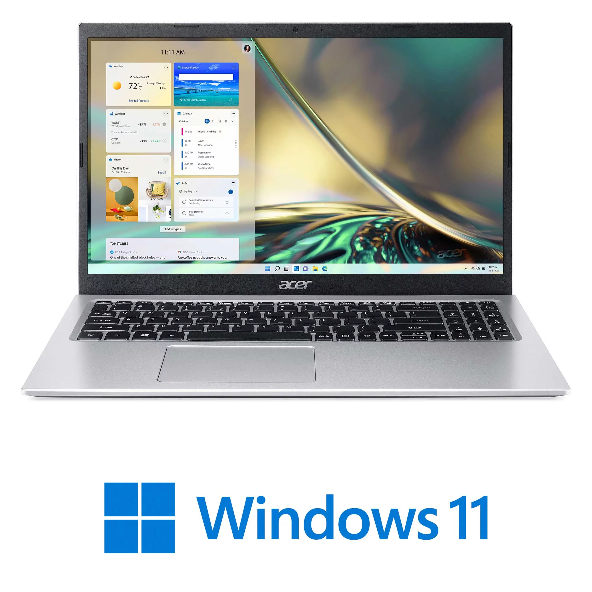 Acer Aspire 1, 15.6" Full HD Display, Intel Celeron N4500, 4GB DDR4, 128GB eMMC, Pure Silver, Windows 11 Home (S mode), A115-32-C28P