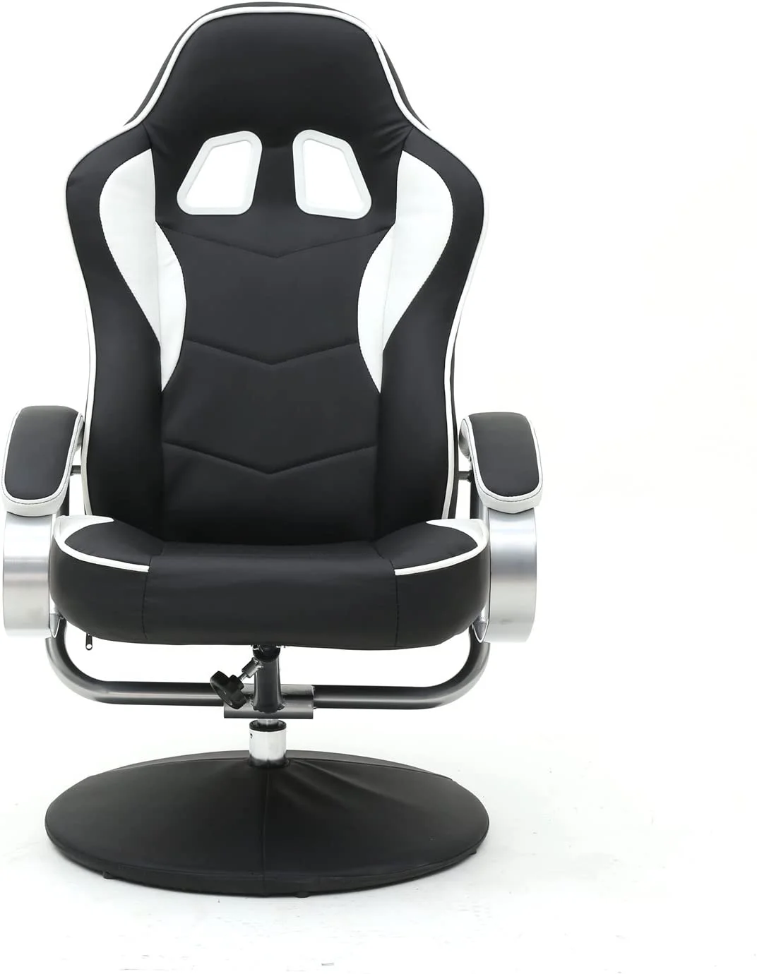 Black PU Racing Recliner Chair Set 360 Degree Swivel With Ottoman For Video Game Office Home Theater