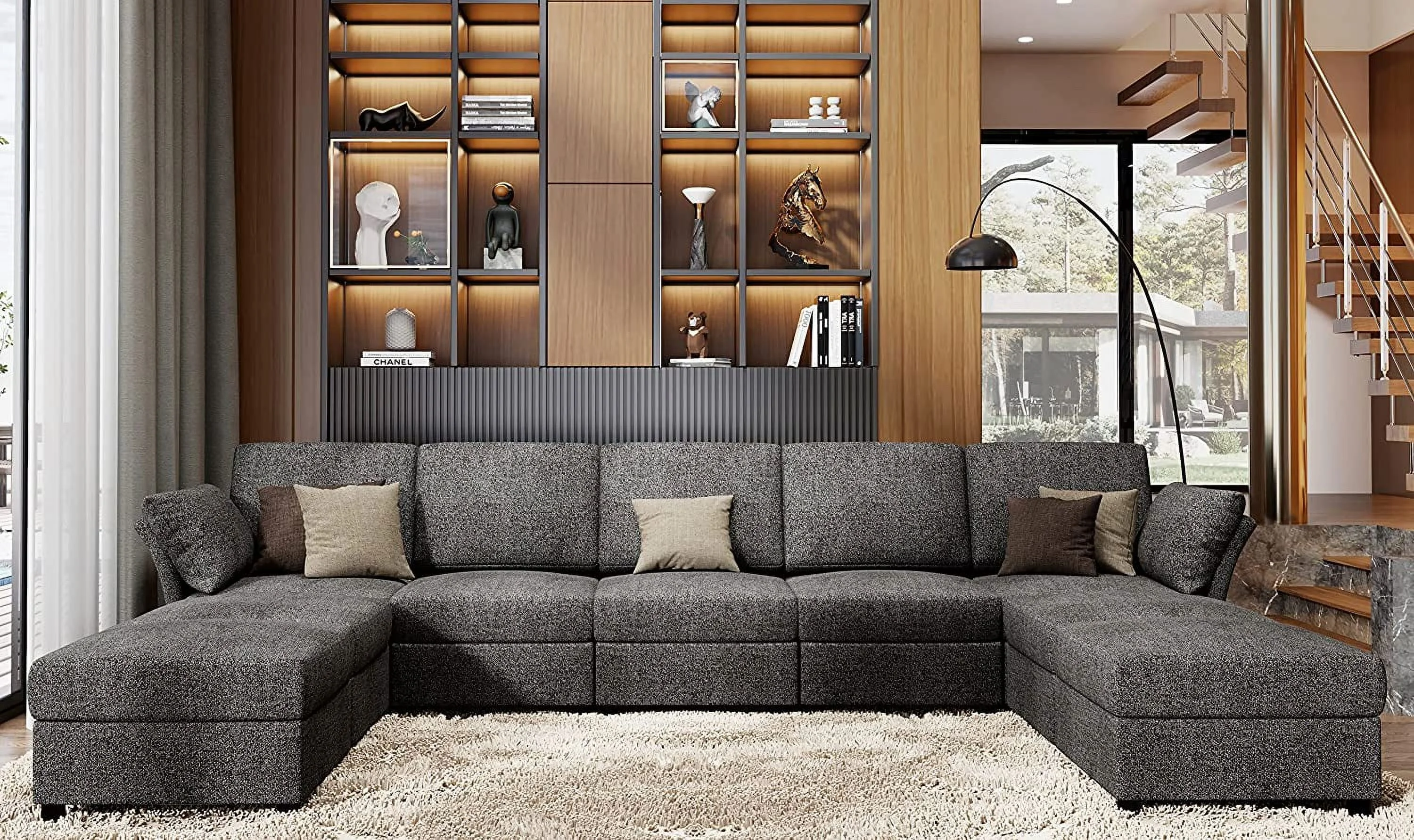 Papajet Sectional Sofa, Modular U Shaped Couch with Ottomans- 9 Seat Sofa for Living Room, Dark Grey
